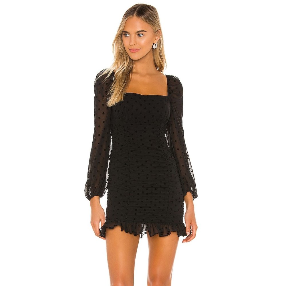 NEW Lovers and Friends Arielle Mini Dress Black Dot Long Sleeve Sweetheart Small